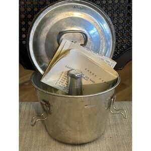 Vintage 20s-40s Aluminum Tin Pudding Steamer Bundt Pan w/ Family Recipes GERMANY